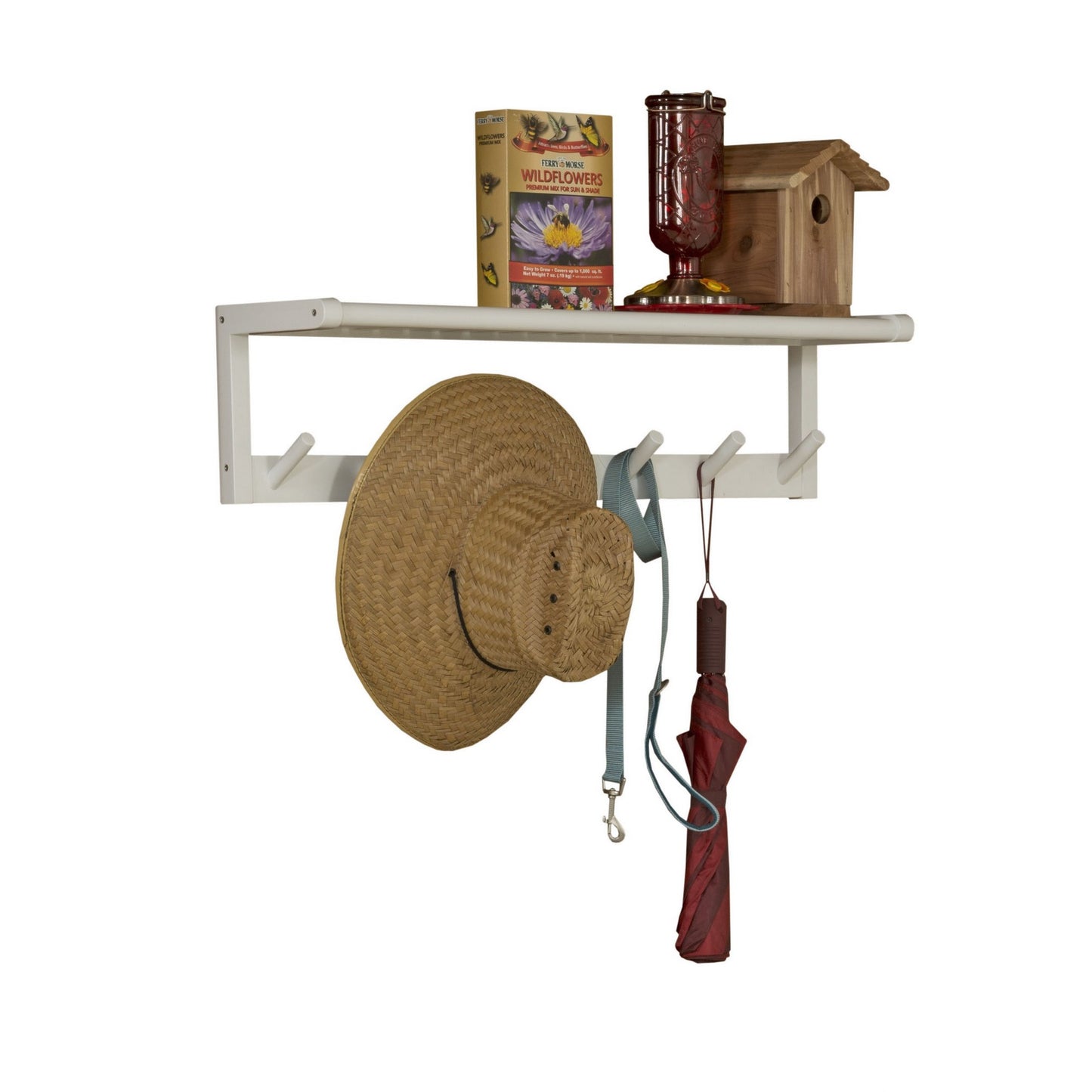 Wood Large Peg Coat Or Towel Rack With Shelf In White