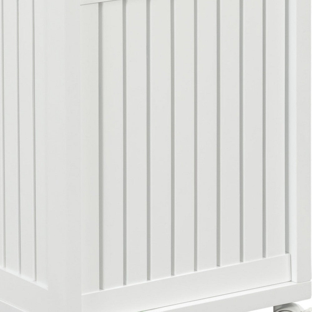 White Solid Wood Rolling Laundry Hamper With Lid