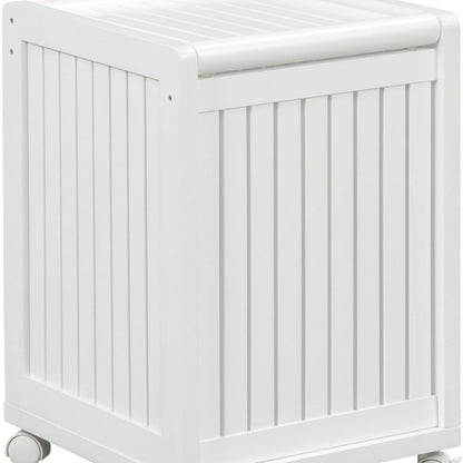 White Solid Wood Rolling Laundry Hamper With Lid
