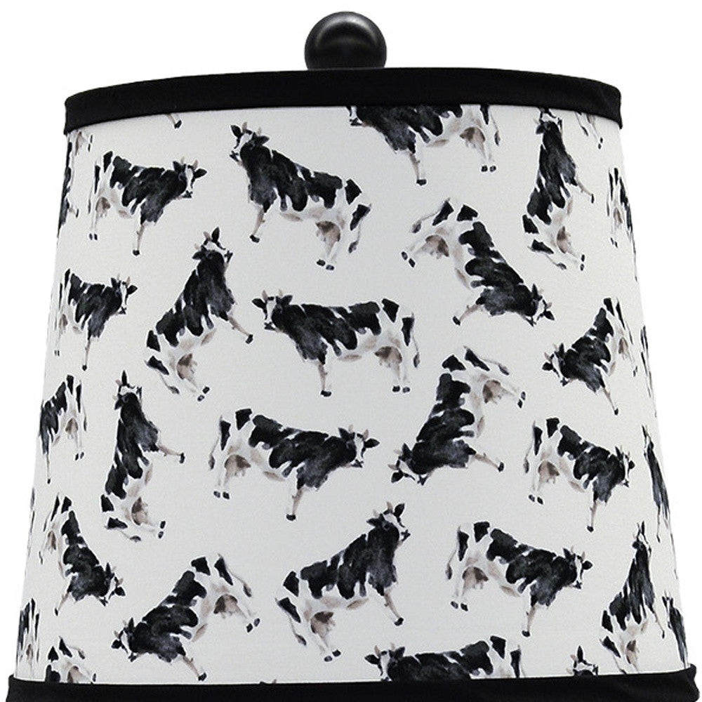 Black Traditional Table Lamp With Cow Printed Shade