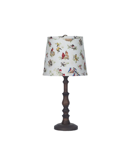 Distressed Brown Traditional Table Lamp With Birds Printed Shade