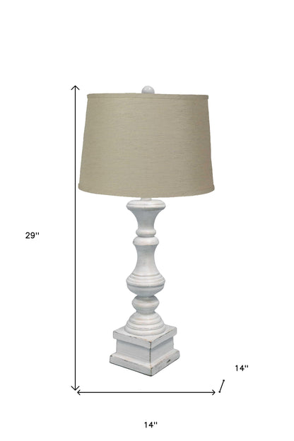 Distressed Whitewash Beige Shade Table Lamp