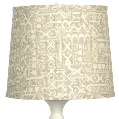 Distressed Whitewash Beige Batik Shade Table Lamp