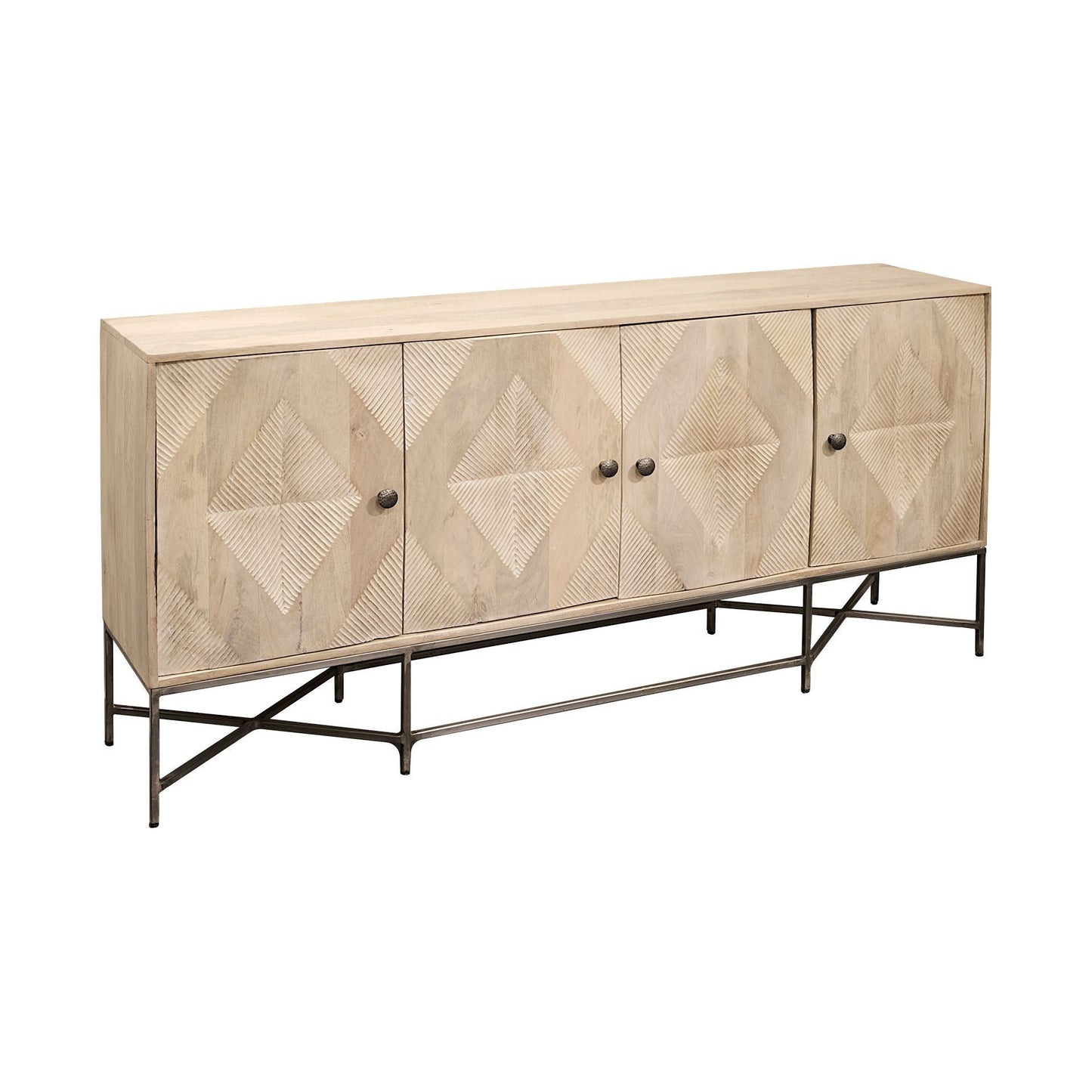 Light Brown Solid Mango Wood Sideboard With 4 Cabinet Doors