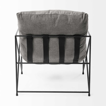 30" Gray And Black Linen Arm Chair