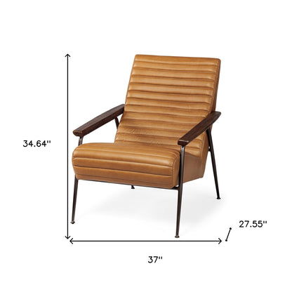 37" Tan And Brown Faux Leather Tufted Arm Chair