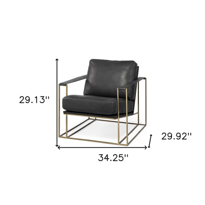 34" Black And Pearl Faux Leather Distressed Arm Chair