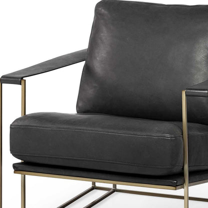 34" Black And Pearl Faux Leather Distressed Arm Chair
