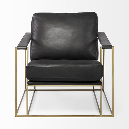 34" Black And Pearl Faux Leather Distressed Arm Chair