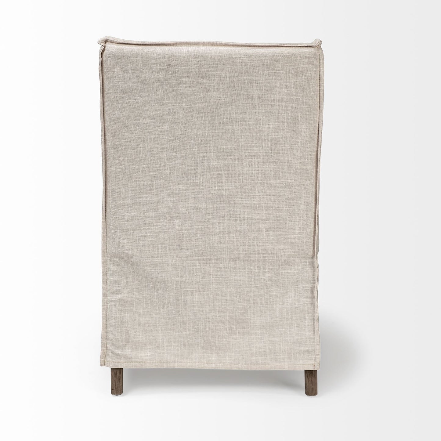 Cream Fabric Slip Cover With Brown Wood Frame Dining Chair