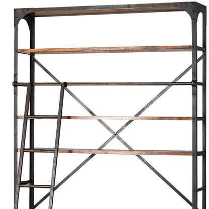 Medium Brown Wood Shelving Unit With Copper Ladder And 4 Shelves