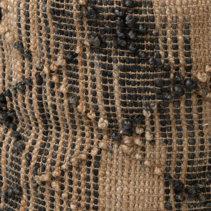 Tan Jute Cylindrical Pouf With Popcorn Stich