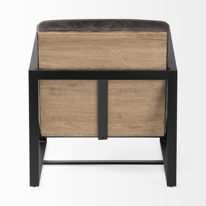 Ebony Genuine Leather Wrapped Accent Chair With Metal Frame