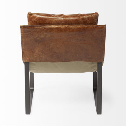 Brown Leather Unibody Seat Accent Chair With Black Metal Frame