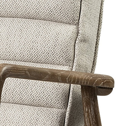Cream Fabric Wrapped Medium Brown Accent Chair With Wooden Frame