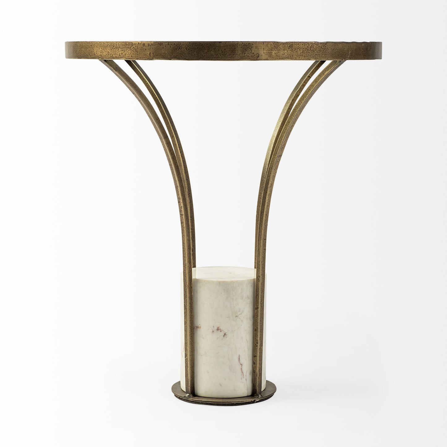 21" Round Glass Top End Table With Metal And Marble Pedestal
