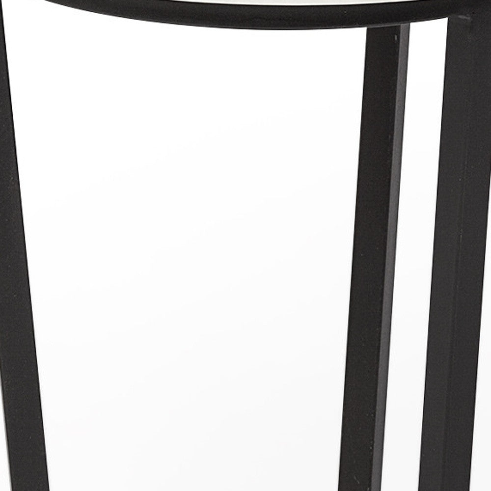 15" Round White Marble Top Accent Table With Black Metal Frame