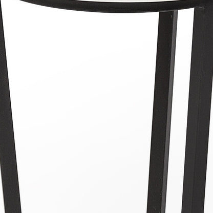 15" Round White Marble Top Accent Table With Black Metal Frame