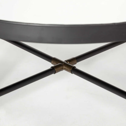 Round Mirrored Top Accent Table With Black And Brass Metal Base