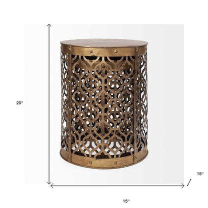 Set Of 2 Cylindrical Gold Metal Accent Tables