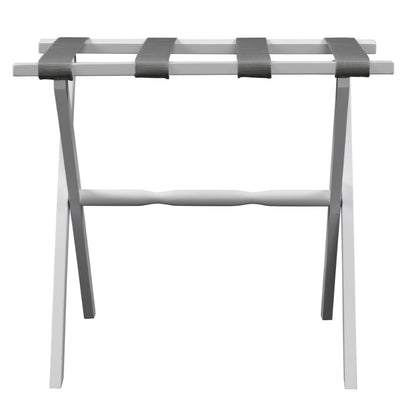 Hotel White Finish Wood Folding Luggage Rack With Gray Straps