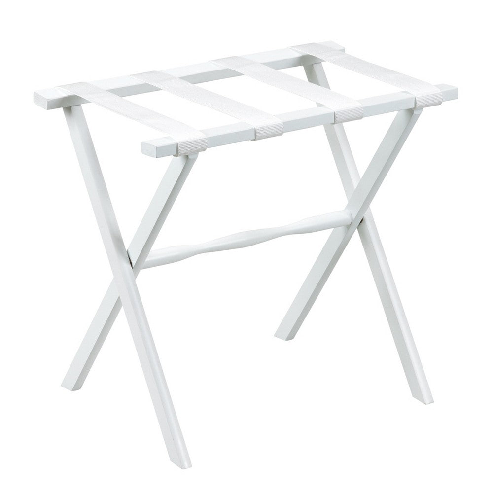 Hotel White Finish Wood Folding Luggage Rack With White Straps