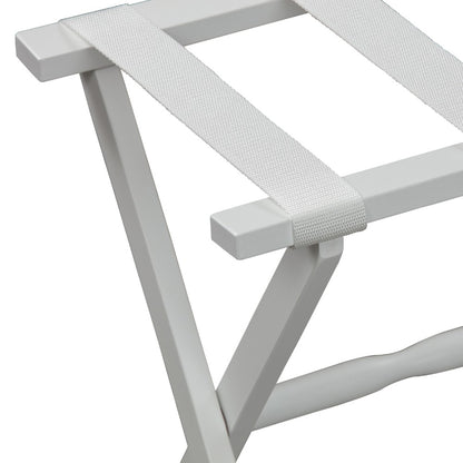 Hotel White Finish Wood Folding Luggage Rack With White Straps