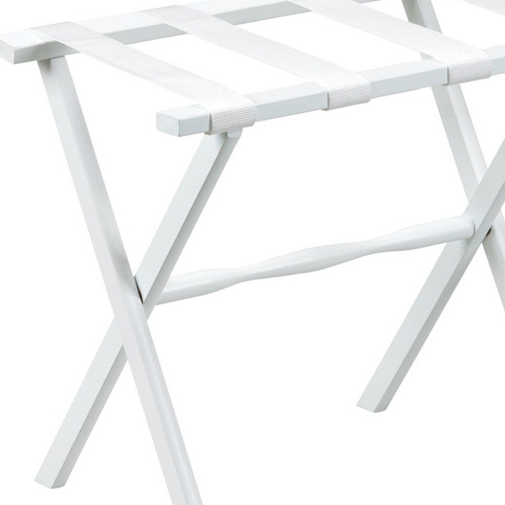 Hotel White Finish Wood Folding Luggage Rack With White Straps