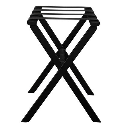 Hotel Black Finish Wood Folding Luggage Rack With Black Straps