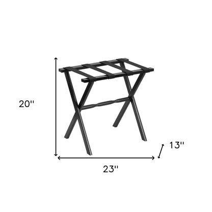 Hotel Black Finish Wood Folding Luggage Rack With Black Straps