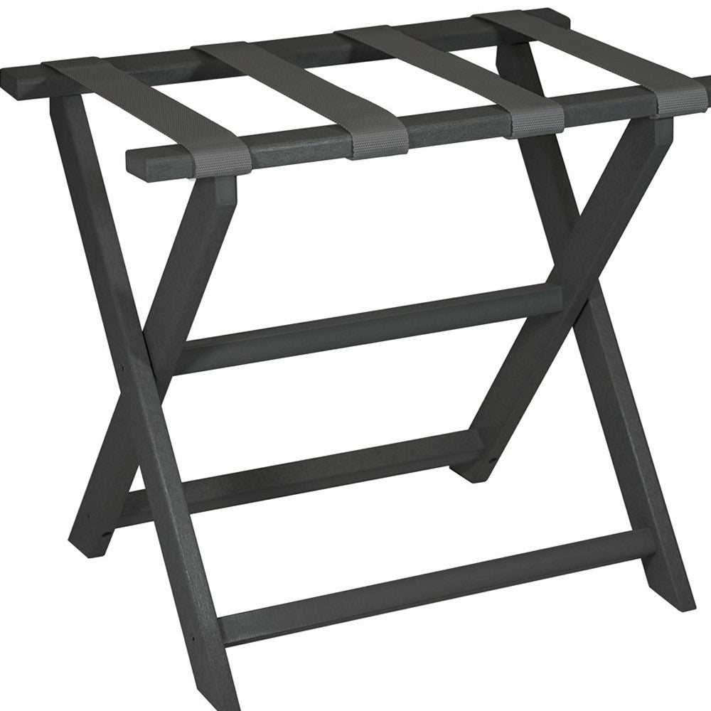 Earth Friendly Dark Gray Folding Luggage Rack With Gray Straps