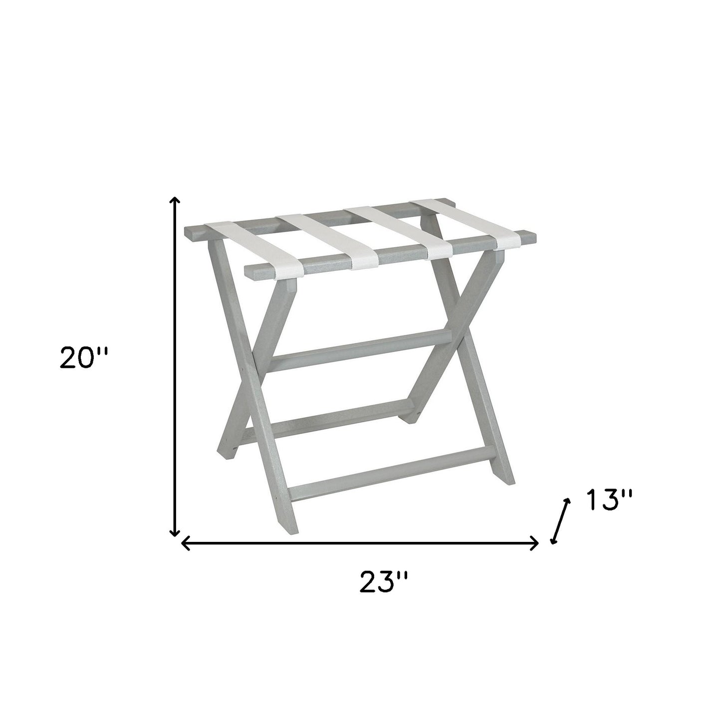 Earth Friendly Light Gray Folding Luggage Rack With White Straps