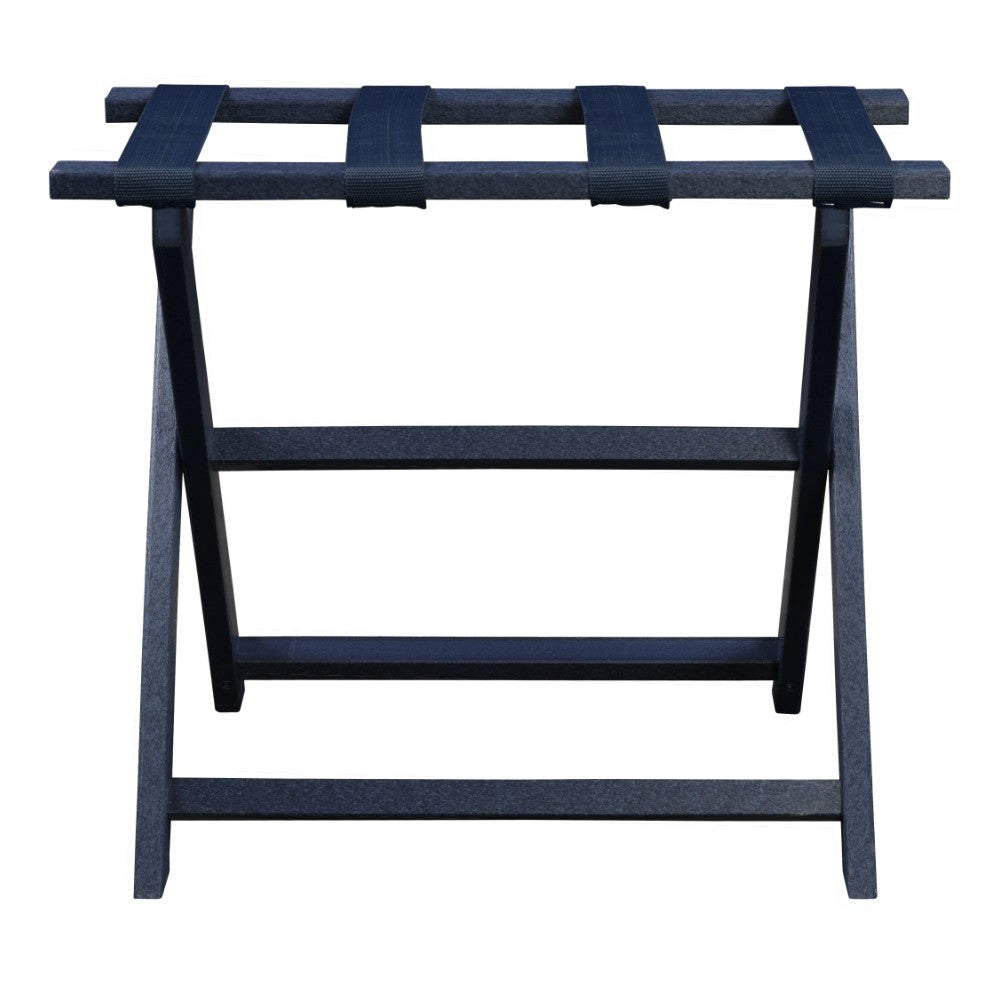 Earth Friendly Navy Blue Folding Luggage Rack With Navy Straps
