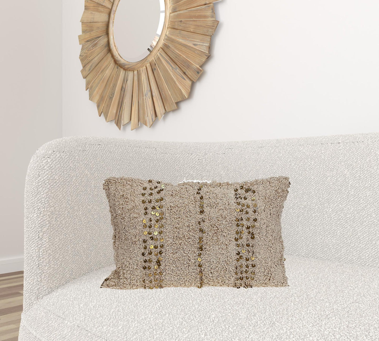 Boho Woven Shaggy Sequin Lumbar Pillow