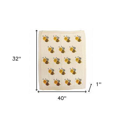 Ivory Honeybee Knitted Baby Blanket