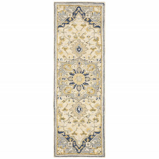 4'X6' Blue And Ivory Bohemian Area Rug