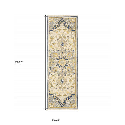 4'X6' Blue And Ivory Bohemian Area Rug