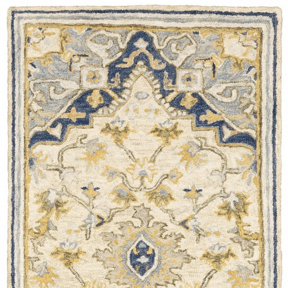 4'X6' Blue And Ivory Bohemian Area Rug