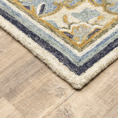 4'X6' Blue And Ivory Bohemian Area Rug