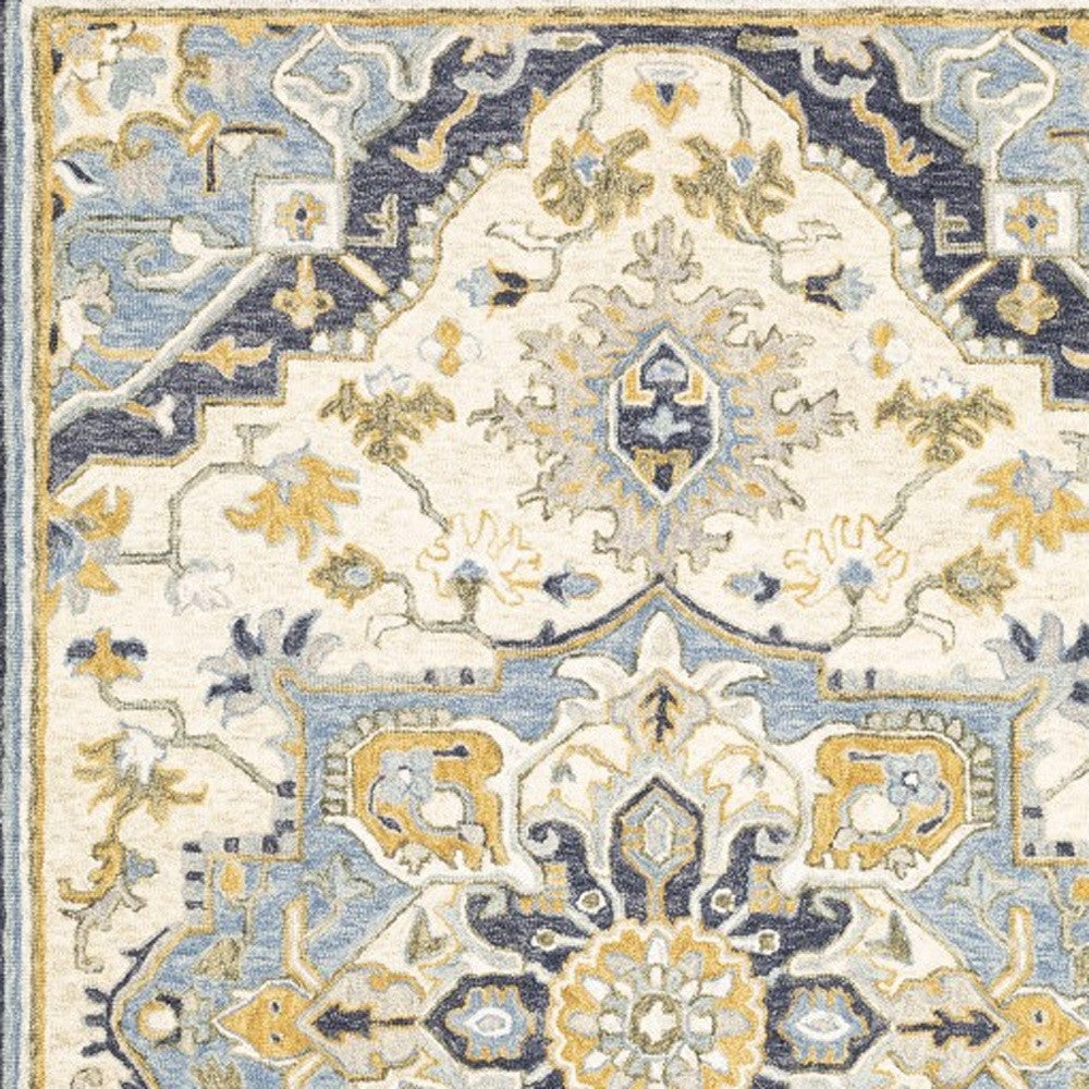 4'X6' Blue And Ivory Bohemian Area Rug