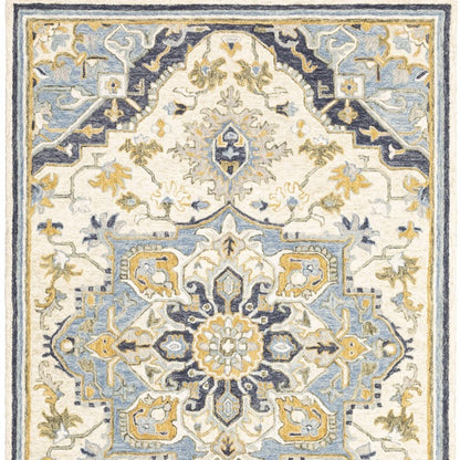 4'X6' Blue And Ivory Bohemian Area Rug