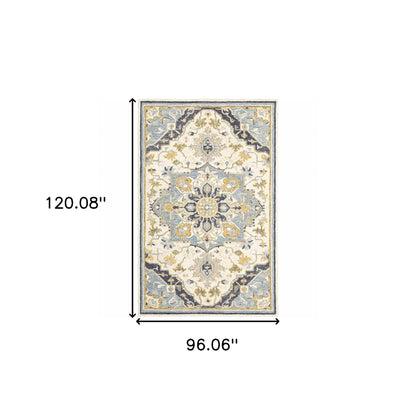 4'X6' Blue And Ivory Bohemian Area Rug