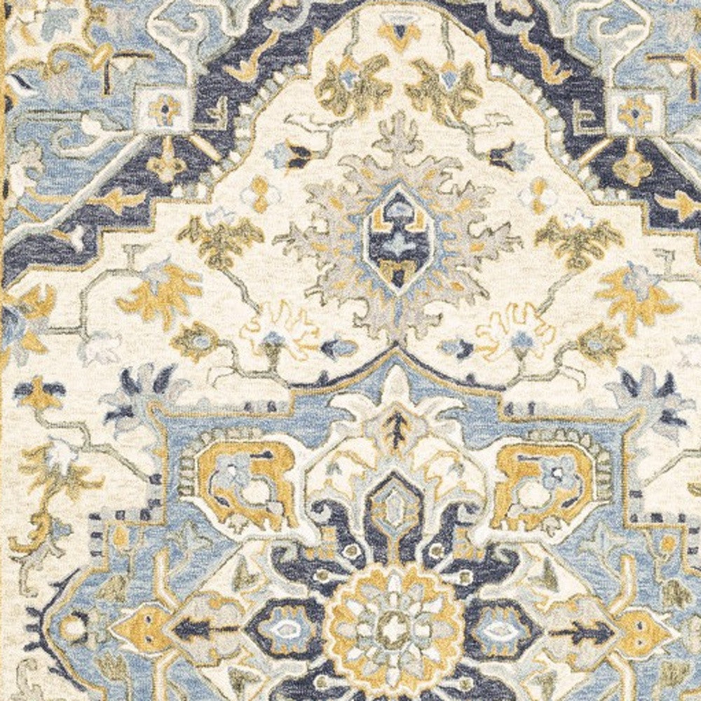 4'X6' Blue And Ivory Bohemian Area Rug