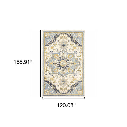 4'X6' Blue And Ivory Bohemian Area Rug