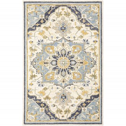 4'X6' Blue And Ivory Bohemian Area Rug