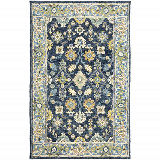 3'X8' Navy And Blue Bohemian Area  Rug