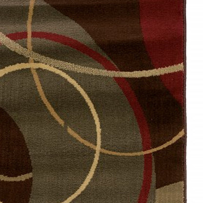 5'X8' Brown And Red Abstract  Area Rug
