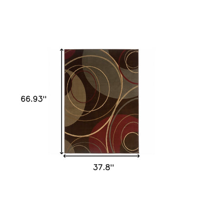 5'X8' Brown And Red Abstract  Area Rug