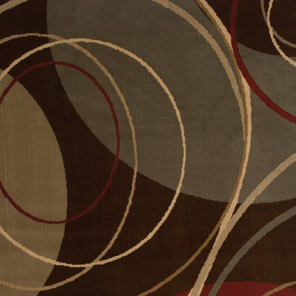 5'X8' Brown And Red Abstract  Area Rug