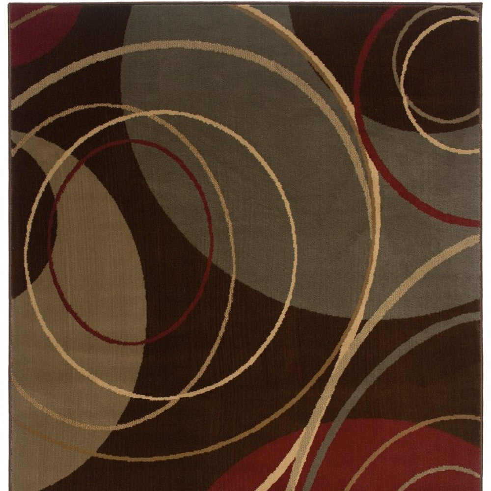 5'X8' Brown And Red Abstract  Area Rug